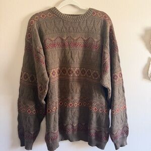 Vintage New River Mens XL Fair Isle Geometric Crew Neck Cotton Sweater